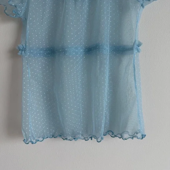 Vintage Y2K Victoria's Secret Blue Polka Dot Mesh Top Size Small - Picture 9 of 10